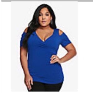 Blue Ployester Cold Shoulder Top